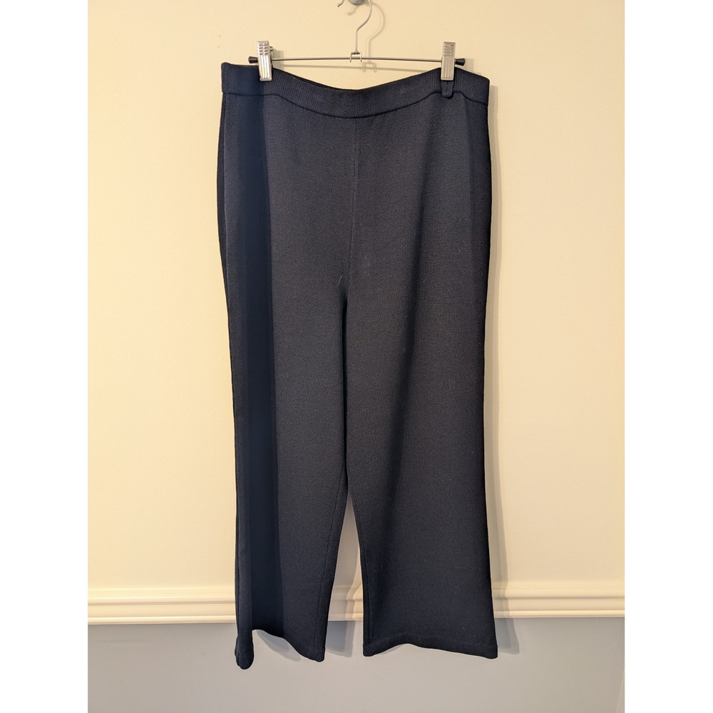 St John Sport Navy Blue** Wool Rayon Santana Knit Wide Leg Pants Womens Large